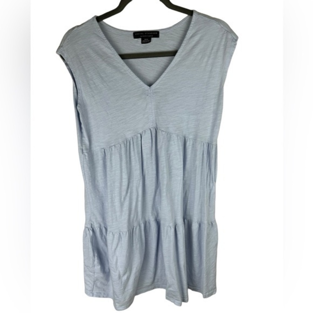 Social Standard by Sanctuary Light Blue Ruffle Tunic Cotton Blend Small Dress